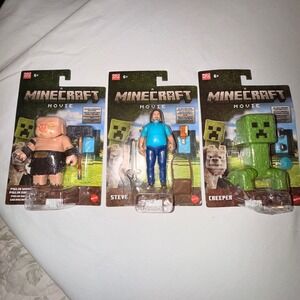 Mattel Minecraft Movie Action Figures 3.25in New Steve Creeper Piglin BUNDLE